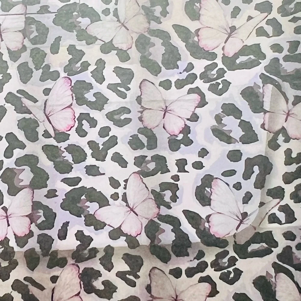 Pink Butterflies and Black Animal Print Peva Shower Curtain Textured